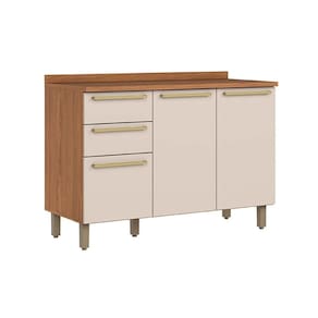 Módulos de Cozinha Henn Requinte Balcão c/ Tampo Requinte c/ 3 Portas e 2 Gavetas 120cm Nature/Areia-Henn