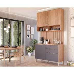 Kit Cozinha Modulada 3 Peças Divina (1Aéreo+1Balcão+1Complemento) CZ008 Freijo/Titanium - MGM
