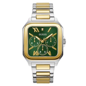 Relógio GUESS para homens, 42 mm, pulseira bicolor, mostrador verde
