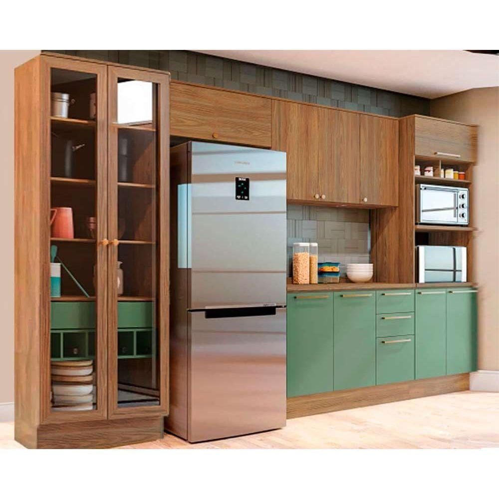 Kit de Cozinha Completa 5 Peças Botanic 6 Peças (2Aéreos+1Balcão+2Paneleiros+1Complemento) M665 Nogueira/Verde Oliva - Kappesberg