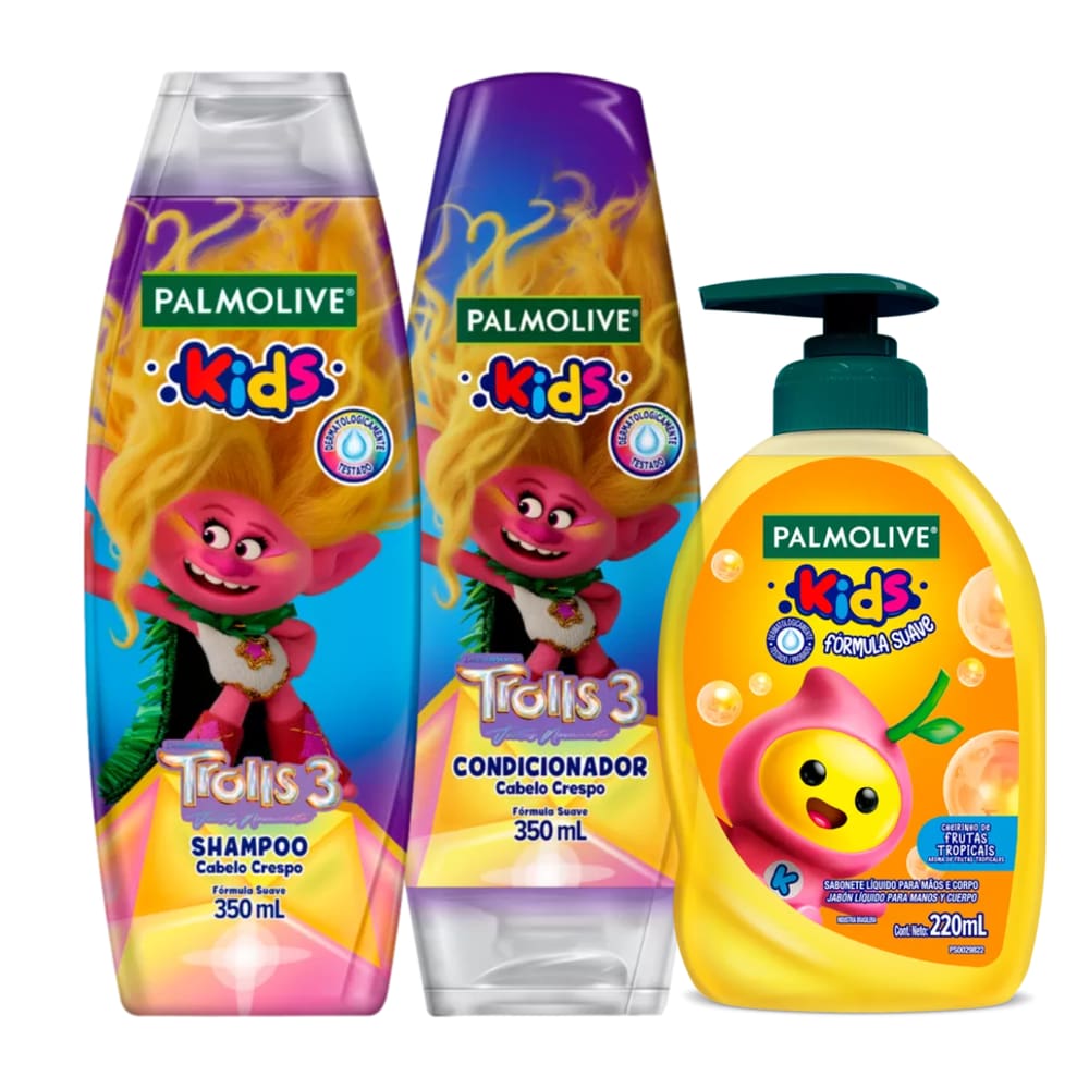 Kit Palmolive Kids Trolls 3 Cabelo Crespo + Sabonete Líquido
