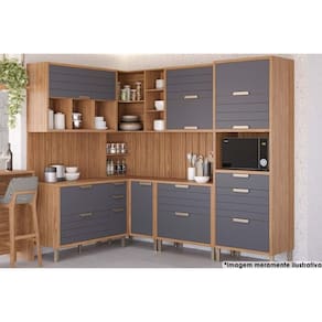 Kit Cozinha Modulada 11 Peças Eloise (3Aéros+3Balcões+1Paneleiro+4Complemento) CZ030 Freijo/Titanium-MGM