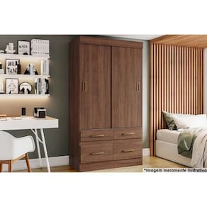 Guarda Roupa Casal 2 Portas de Correr e 4 Gavetas Briz BE25 Flex Castanho/Castanho ou Off White - Henn