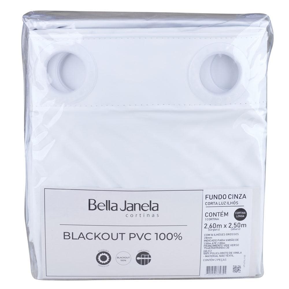 Cortina Blackout Dupla Face 260X250cm com Ilhós Bella Janela Branca