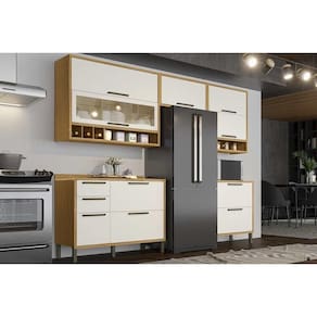 Kit Cozinha Modulada 5 Peças Syrah (3Aéreos+2Balcão) C5P09 Amendoa/Off White - Ronipa