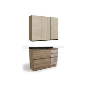 Cozinha Modulada Completa Maxxi 3 Peças (1Aéreo+1Balcão+1Complemento) C3P13 Nogal/Preto Brilho - Kappesberg