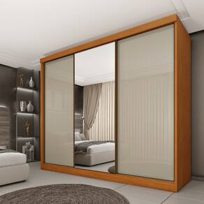 Guarda Roupa Casal 3 Portas Correr Com Espelho Central Inteiriço Peliculado e 6 Gavetas Monte Carlo Tcil