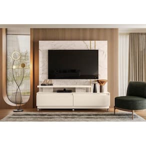 Home Theater New Apolo para TV de até 75 polegadas (COM RODÍZIOS) - CALACATA / OFF WHITE - Madetec