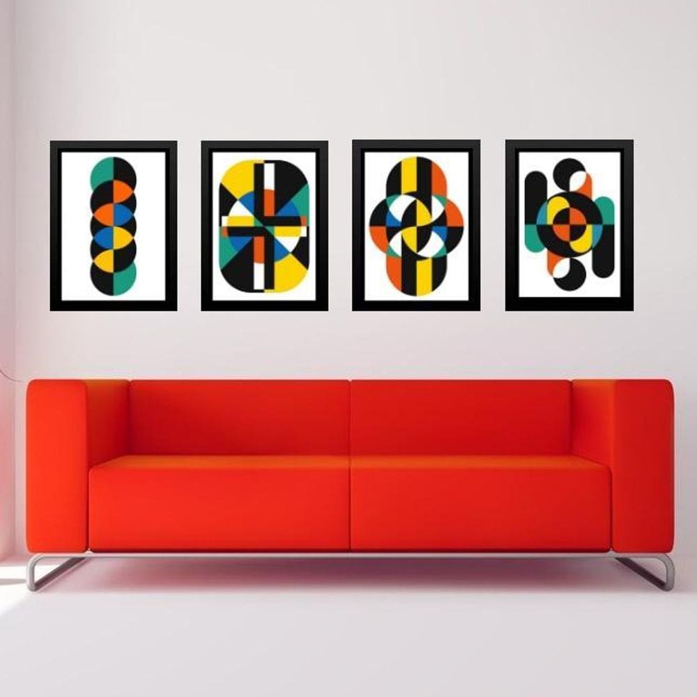 Kit 4 Quadros Gravuras Coloridas Bauhaus 33X24Cm