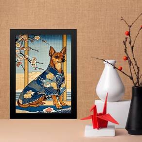Quadro Decorativo Arte Oriental - Cão 33X24Cm