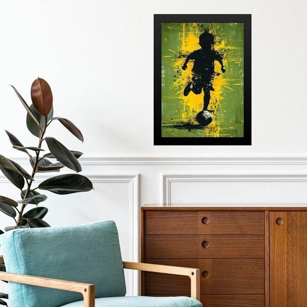Quadro Arte Criança Jogando Futebol 24X18Cm