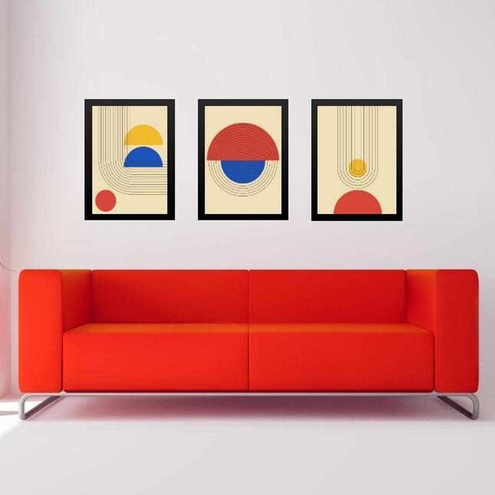 Kit 3 Quadros Bauhaus Cores Primárias 33X24Cm
