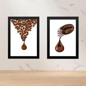 Kit 2 Quadros Gotas Grãos De Café 45X34Cm