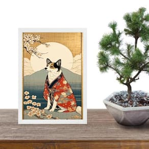 Quadro Arte Oriental Paisagem Com Cachorro 24X18Cm