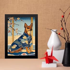 Quadro Decorativo Arte Oriental - Cão 33X24Cm