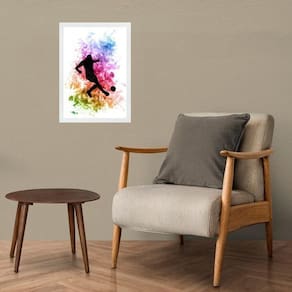 Quadro Arte Aquarela Jogador De Futebol 33X24Cm - Com Vidro