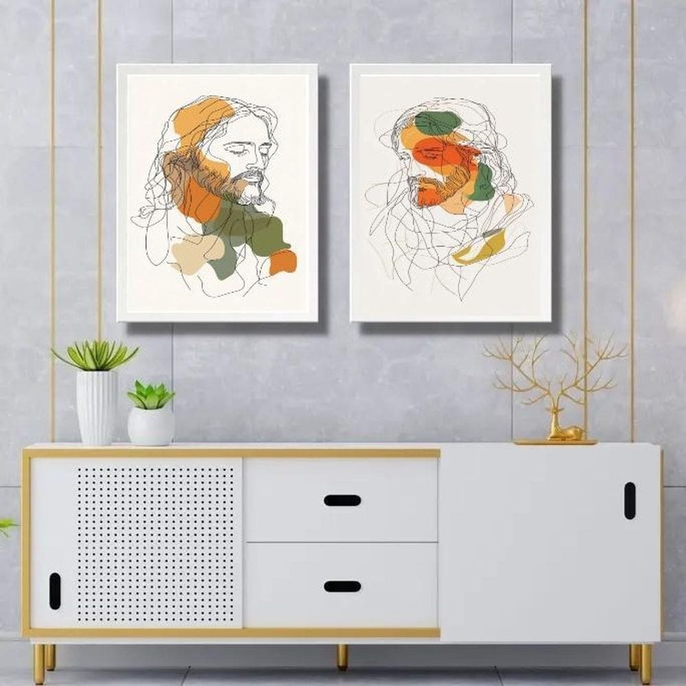 Kit 2 Quadros Abstratos Boho - Jesus 24X18Cm