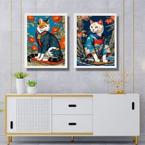 Kit 2 Quadros Arte Oriental - Gatos De Kimono 45X34Cm