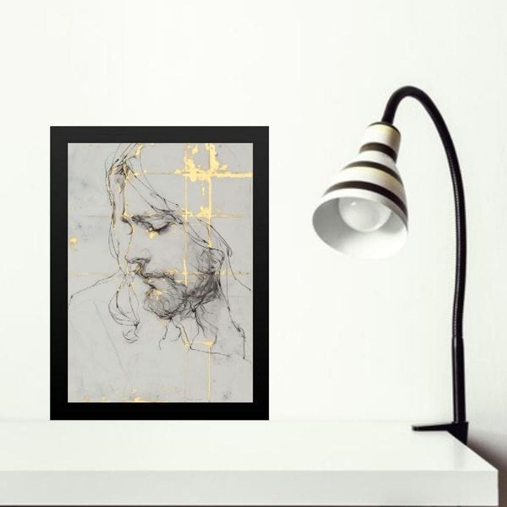 Quadro Minimalista Jesus Abstrato - Mármore 24X18Cm