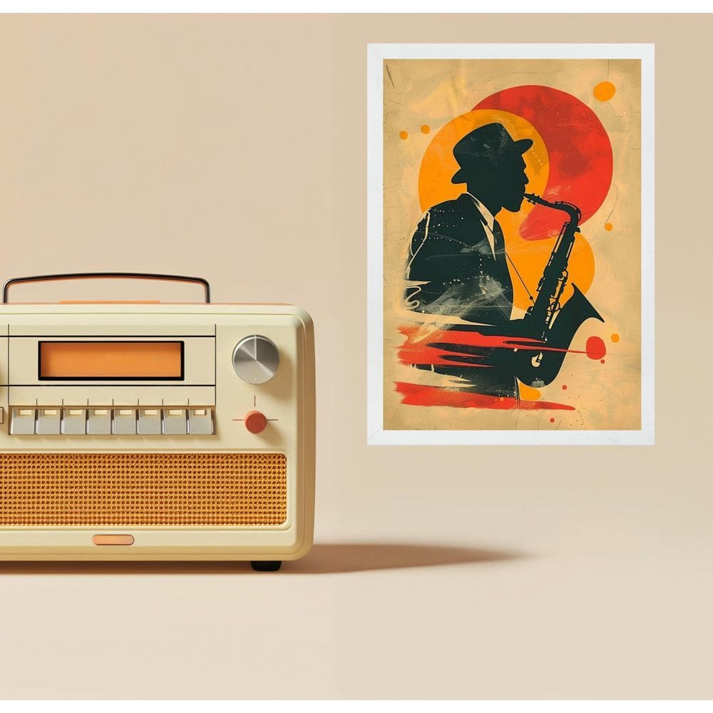 Quadro Decorativo Saxofonista - Aquarela 33X24Cm