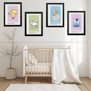 Kit 4 Quadros Quarto Infantil Pequeno Príncipe 33X24Cm
