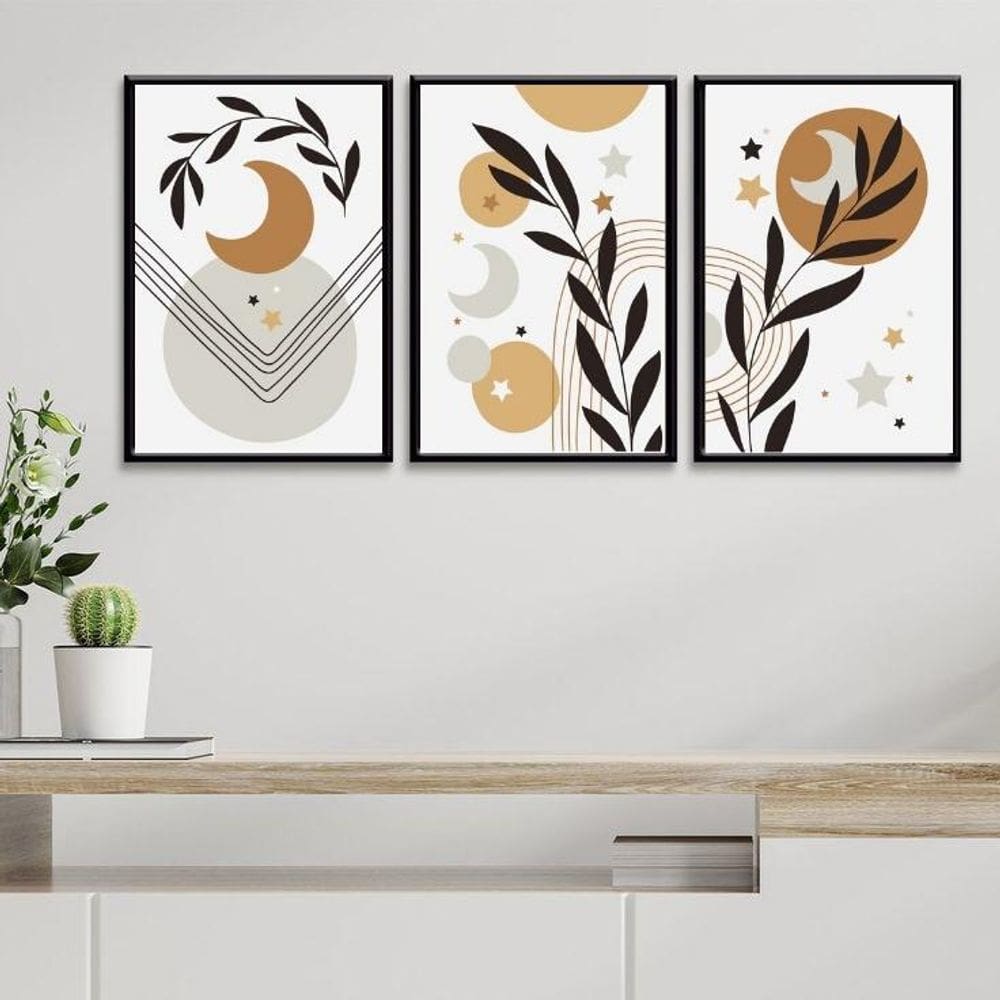Kit 3 Quadros Luas E Estrelas Boho 24X18Cm