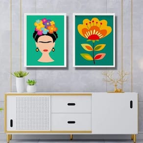 Kit 2 Quadros Decorativos Gravuras Frida E Flores 24X18Cm