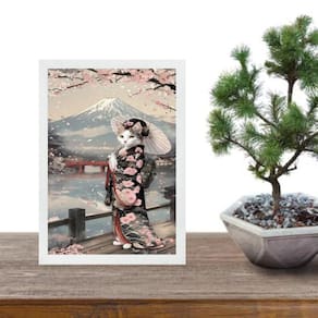 Quadro Arte Oriental - Gata Com Kimono 45X34Cm