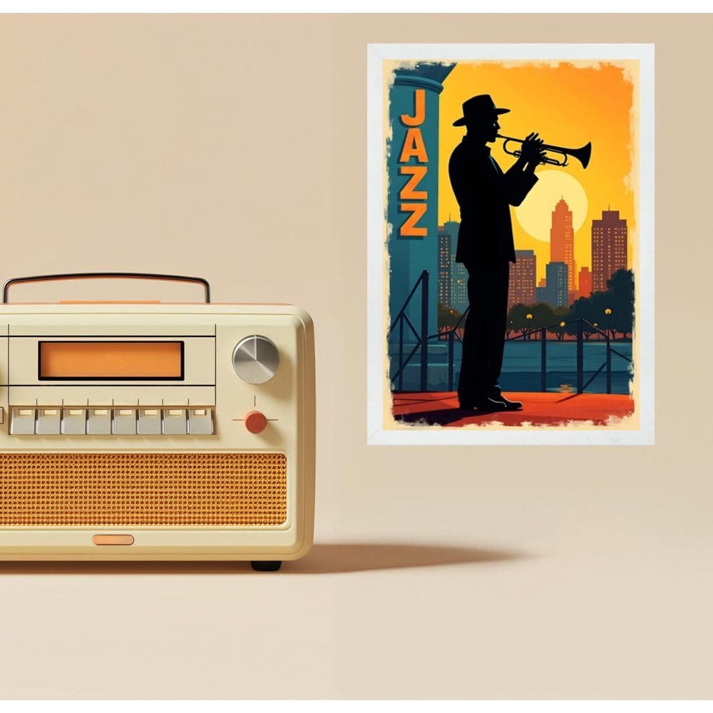 Quadro Decorativo Saxofonista Jazz - Silhueta 45X34Cm