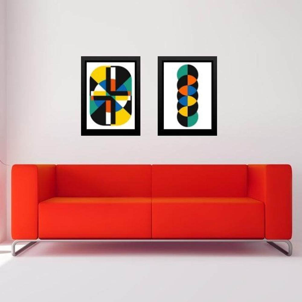 Kit 2 Quadros Gravuras Coloridas Bauhaus 24X18Cm - Com Vidro