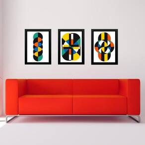Kit 3 Quadros Gravuras Coloridas Bauhaus 33X24Cm - Com Vidro