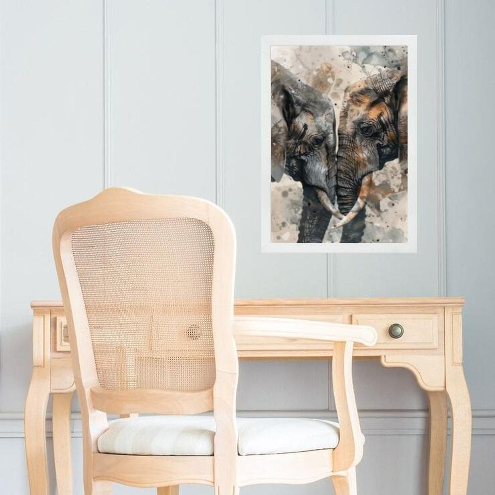 Quadro Decorativo Arte Casal De Elefantes 33X24Cm - Vidro