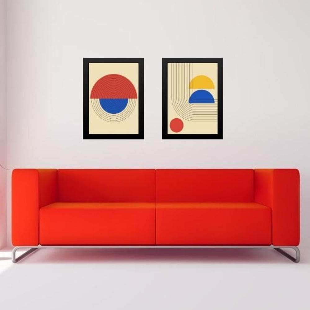 Kit 2 Quadros Bauhaus Cores Primárias 33X24Cm - Com Vidro