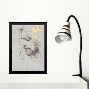 Quadro Minimalista Jesus Abstrato - Mármore 33X24Cm - Vidro