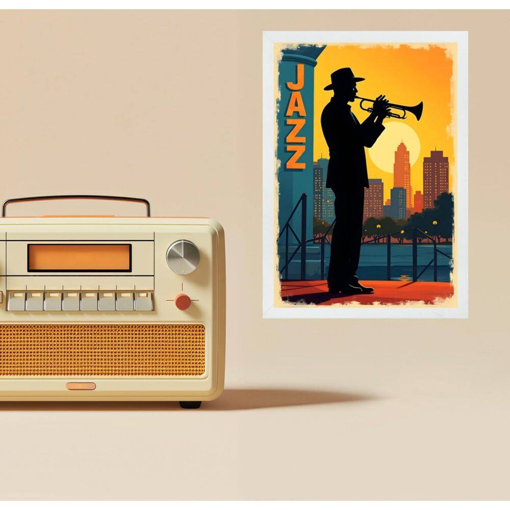 Quadro Decorativo Saxofonista Jazz - Silhueta 24X18Cm Vidro