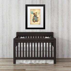 Quadro Infantil Urso Retrô Balões - 60X48Cm
