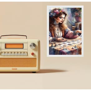 Quadro Decorativo Vintage Cigana Com Baralho 33X24Cm - Vidro
