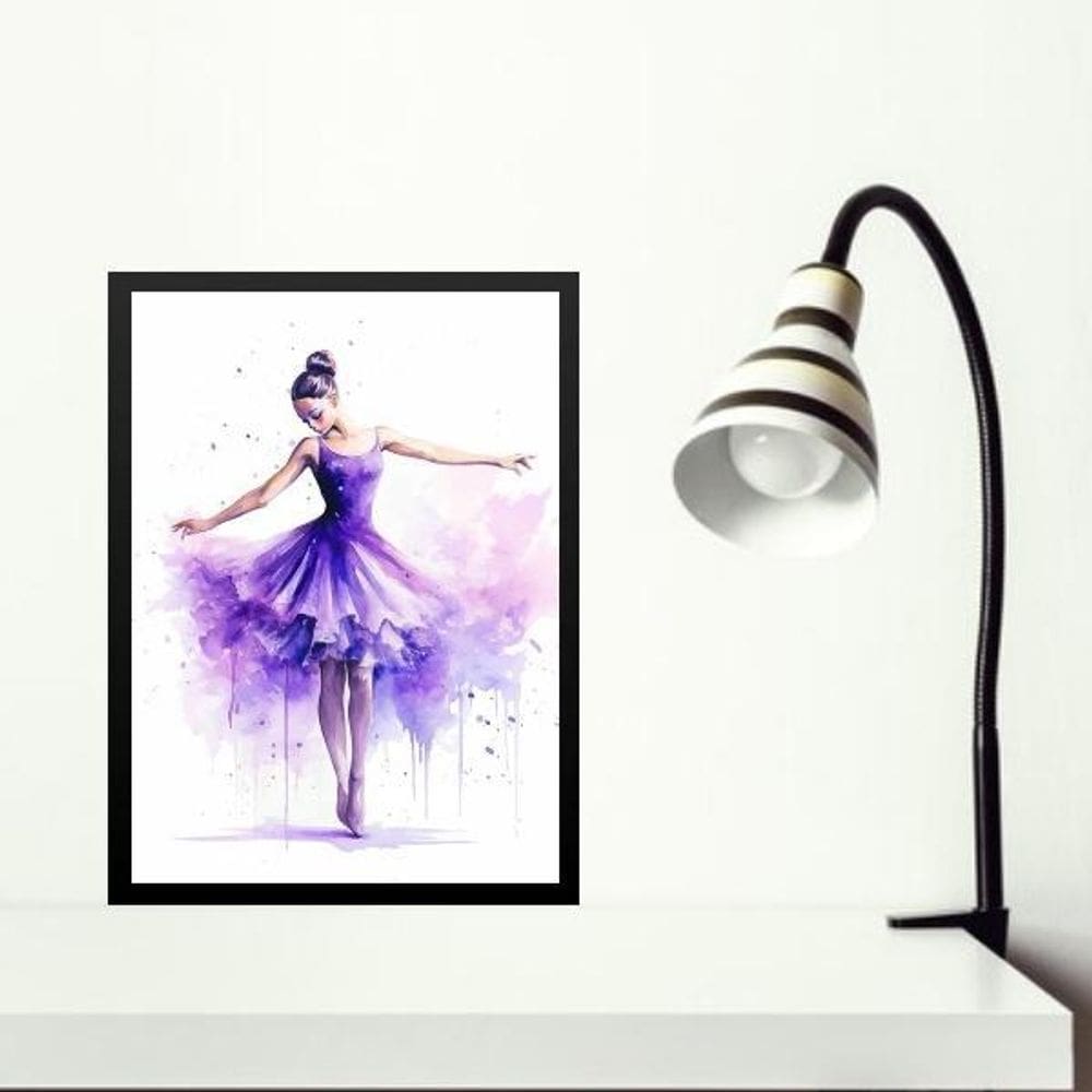 Quadro Bailarina Lilás- Aquarela 24X18Cm - Com Vidro