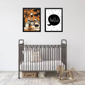 Kit 2 Quadros Infantis Laranja E Preto Safari 45X34Cm Vidro