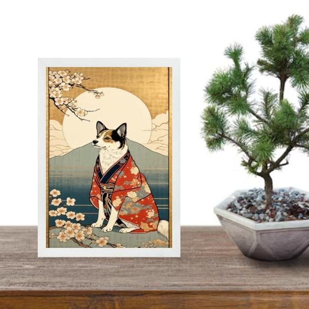 Quadro Arte Oriental Paisagem Com Cachorro 24X18Cm - Vidro