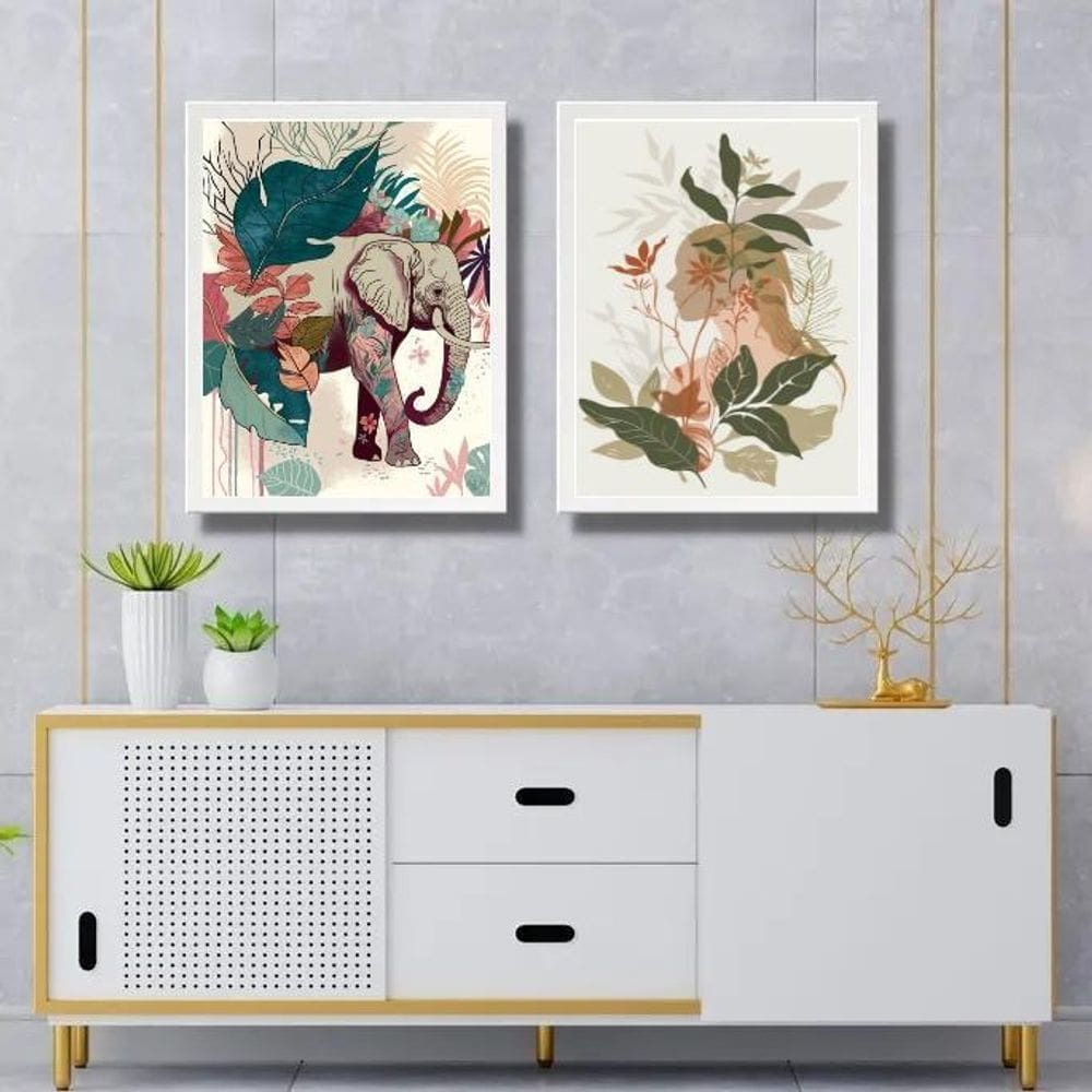 Kit 2 Quadros Gravuras Arte Tropical 24X18Cm - Com Vidro