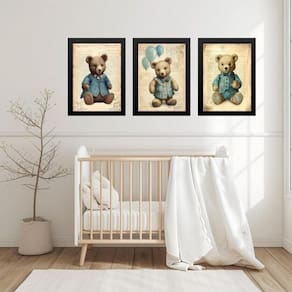 Kit 3 Quadros Quarto Bebê Ursos Vintage 45X34Cm - Com Vidro