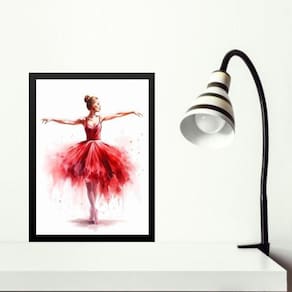 Quadro Bailarina Vermelha - Aquarela 45X34Cm - Com Vidro