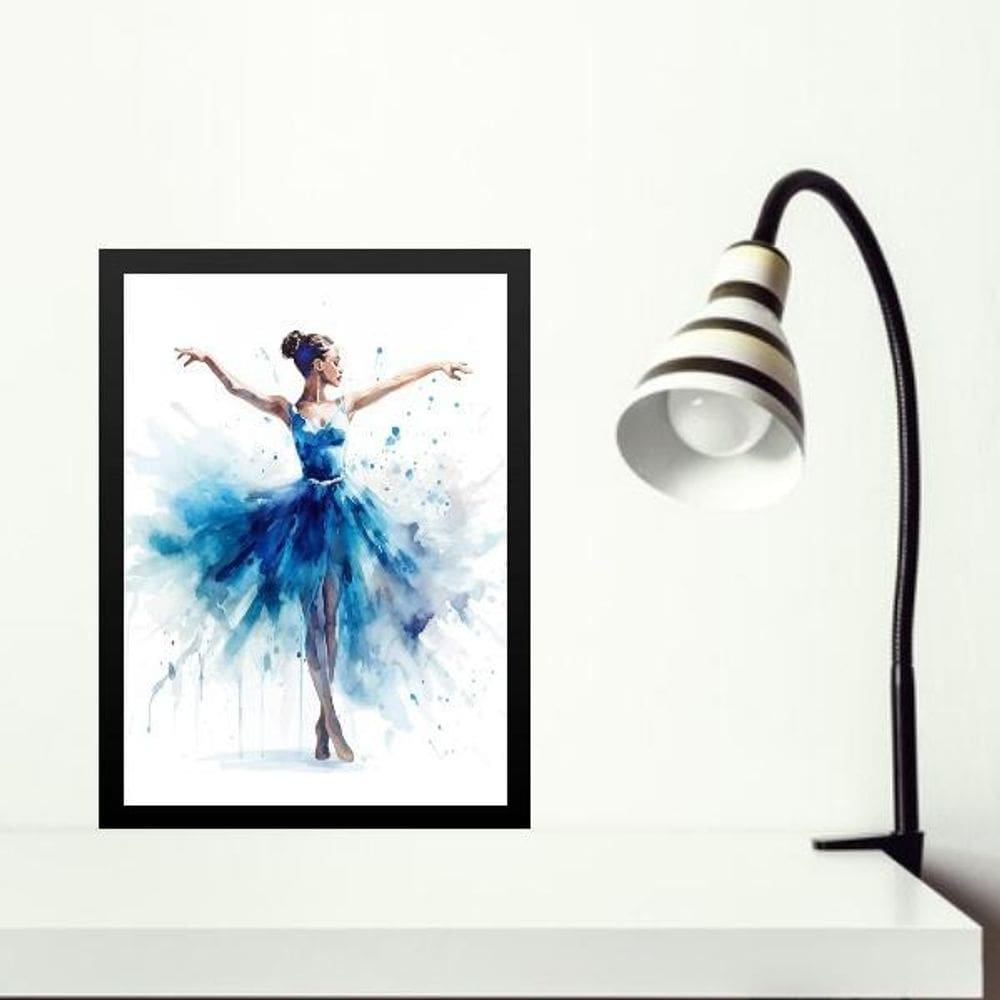 Quadro Bailarina Azul - Aquarela 24X18Cm - Com Vidro