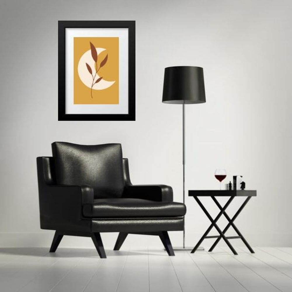 Quadro Escandinavo Lua Folha Mostarda- 60X48Cm