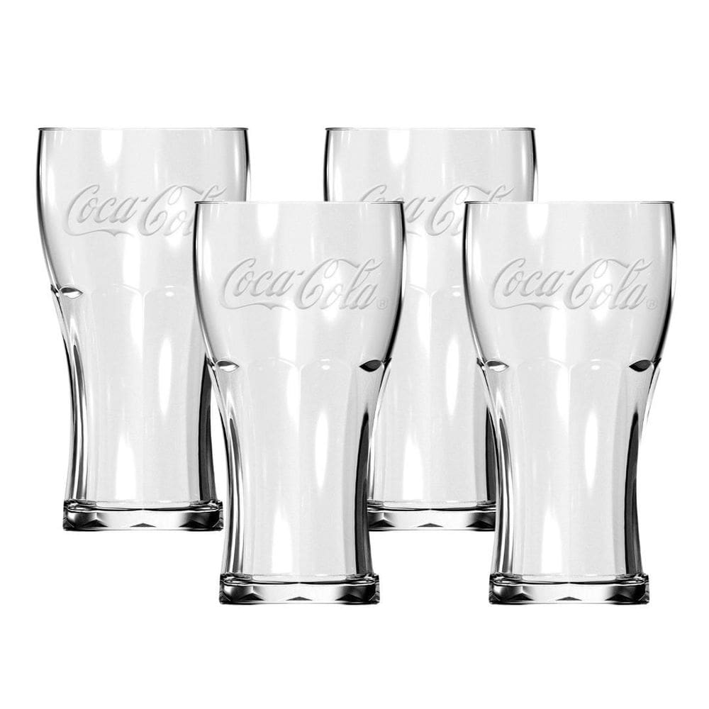 Jogo 4 Copos Coca-Cola Vidro Transparente Contour 470ml - Nadir