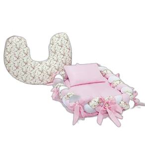 Ninho Trança Redutor+ Almofada Amamentação Floral Rosa