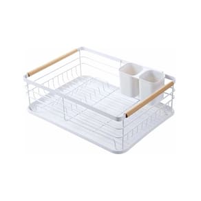 Escorredor De Louças de Metal e Madeira com Bandeja 43x32cm - Branco