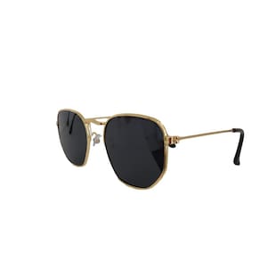 Óculos de Sol Hexagonal Feminino - Proteção UV 400 - Dourado