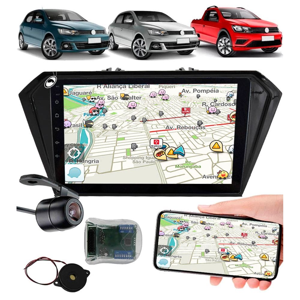 Multimídia 2 Din 9" Polegadas Gol Voyage Saveiro G7 G8 2017 Em Diante + Câmera de Ré + Interface Comando de Volante